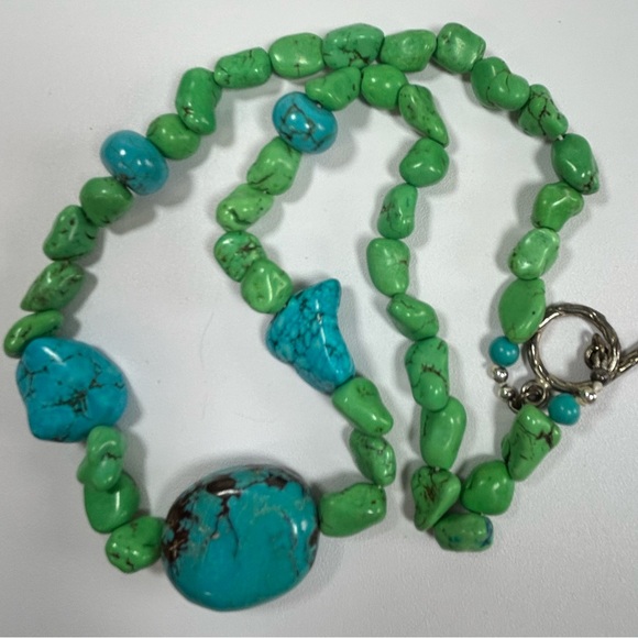 Artisan Necklace Gemstone Turquoise Howlite beads Sterling silver 925 clasp - Picture 5 of 9